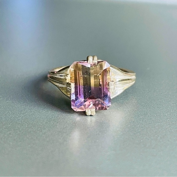 Ametrine Radiant Cut Bi Color Purple And Yellow Sterling Silver Ring